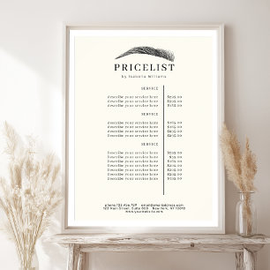 Minimalistisk Elegant Ögonbrynssalong Prislista Poster