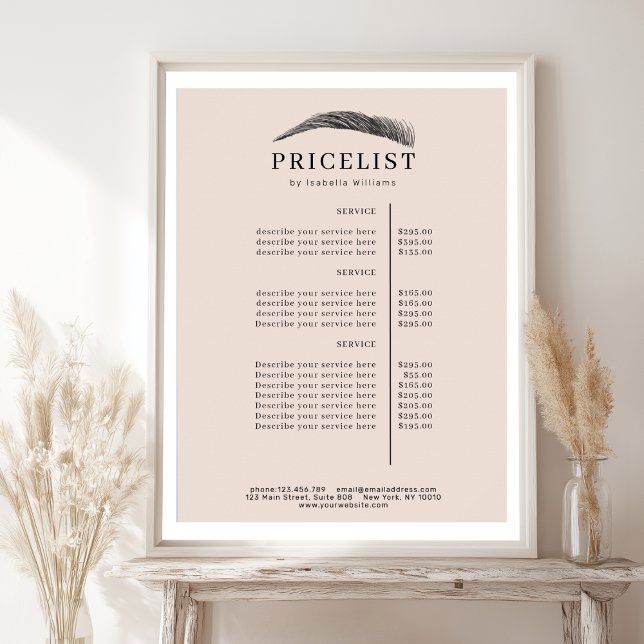 Minimalistisk Elegant Ögonbrynssalong Prislista Poster (Minimal Elegant Eyebrow Salon Pricelist Poster)