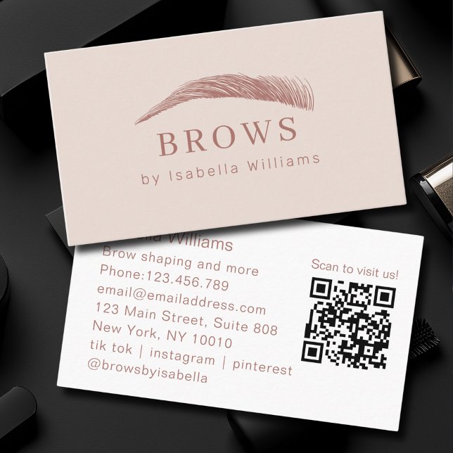 Minimalistisk Elegant Ögonbrynssalong QR-kod Visitkort (Minimal Elegant Eyebrow Salon QR-Code Business Card)