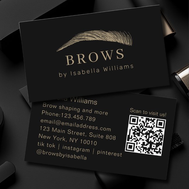 Minimalistisk Elegant Ögonbrynssalong QR-kod Visitkort (Minimal Elegant Eyebrow Salon QR-Code Business Card)