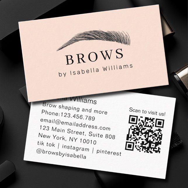 Minimalistisk Elegant Ögonbrynssalong QR-kod Visitkort (Minimal Elegant Eyebrow Salon QR-Code Business Card)
