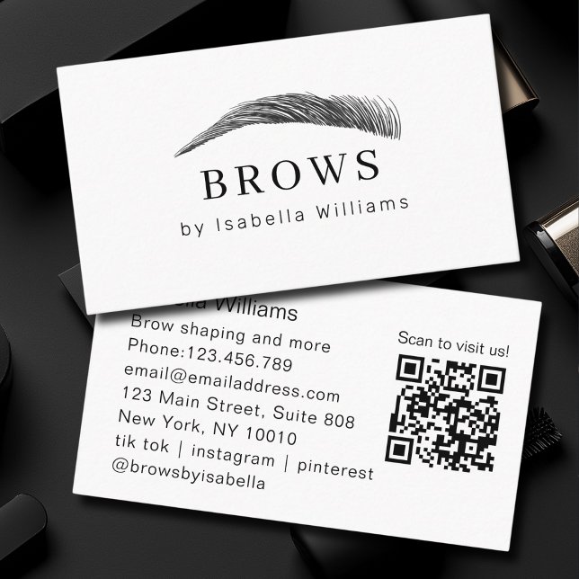 Minimalistisk Elegant Ögonbrynssalong QR-kod Visitkort (Minimal Elegant Eyebrow Salon QR-Code Business Card)