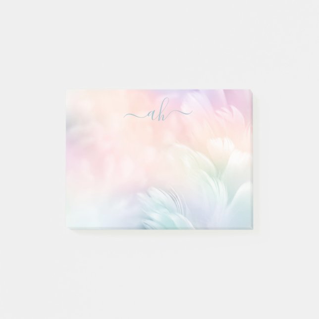 Minimalistisk Elegant Pastel Rainbow Fluffy Feathe Post-it Block (Framsida)