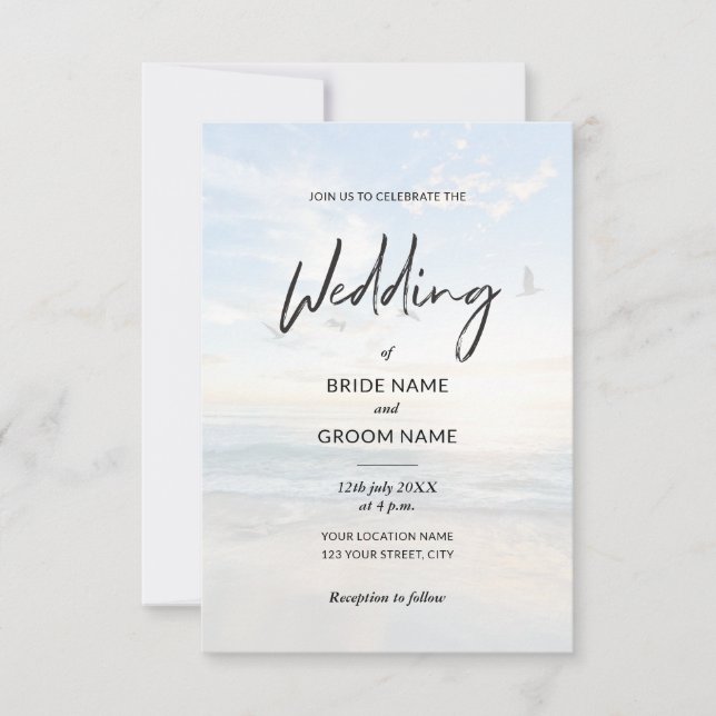 Minimalistisk Elegant Photo Beach Wedding Inbjudningar (Framsida)