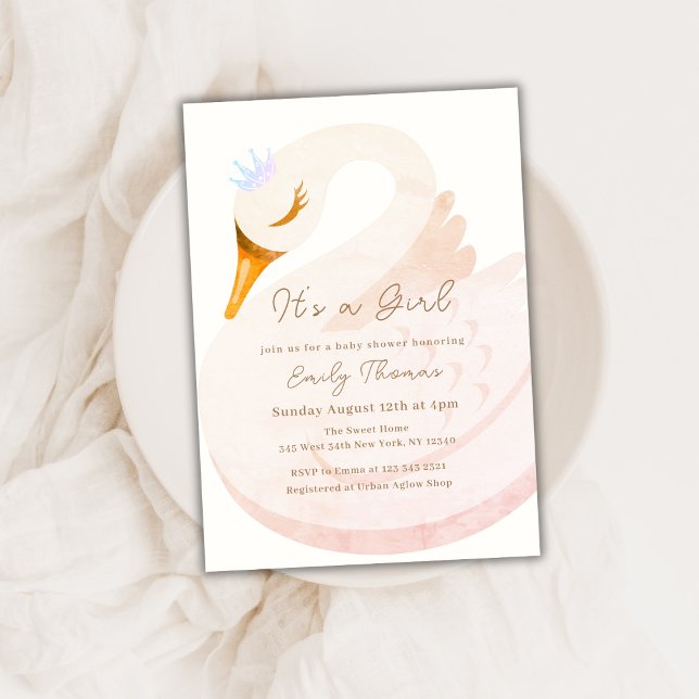 Minimalistisk Elegant Princess Svan Baby Shower Inbjudningar (Minimalist Elegant Princess Swan Girl Baby Shower Invitation)