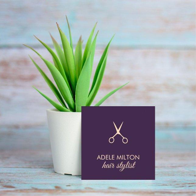 Minimalistisk Elegant Purpl Ro Sissors Hairstylist Fyrkantigt Visitkort (Skapare uppladdad)