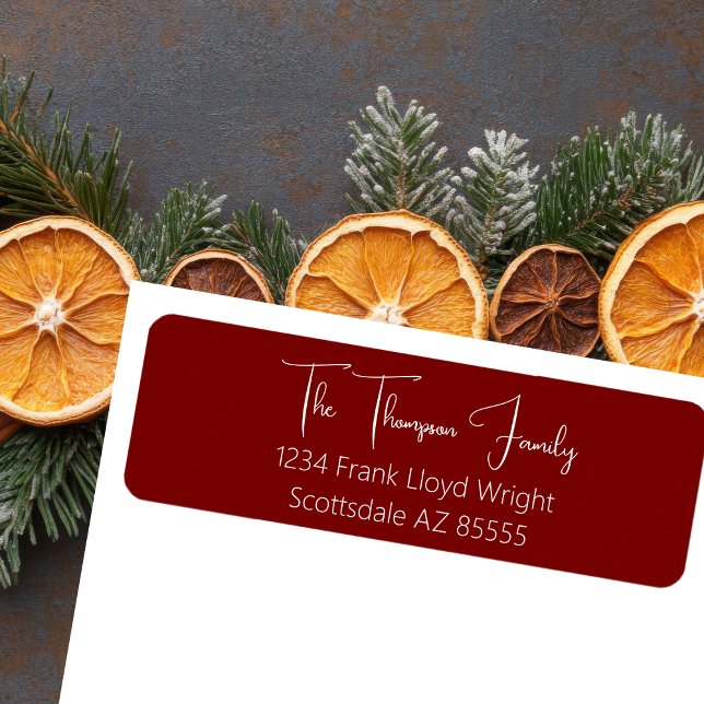 Minimalistisk Elegant Red Script-Returadress Returadress Etikett (Skapare uppladdad)