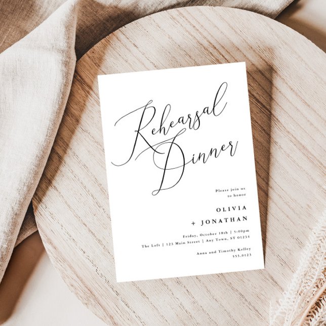 Minimalistisk Elegant Rehearsal Dinner Black & Whi Inbjudningar (Skapare uppladdad)