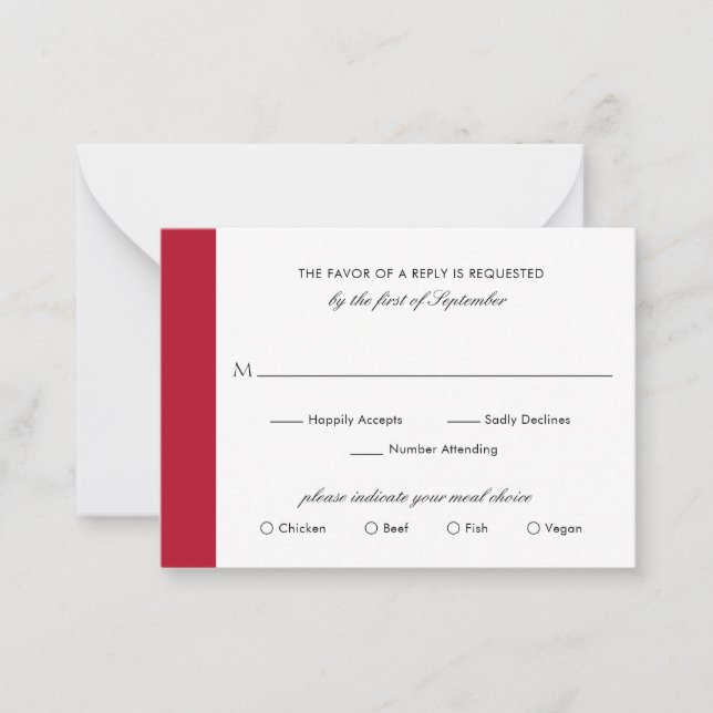 Minimalistisk Elegant Röd Bröllopsmini RSVP-kort Anteckningskort (Framsida)