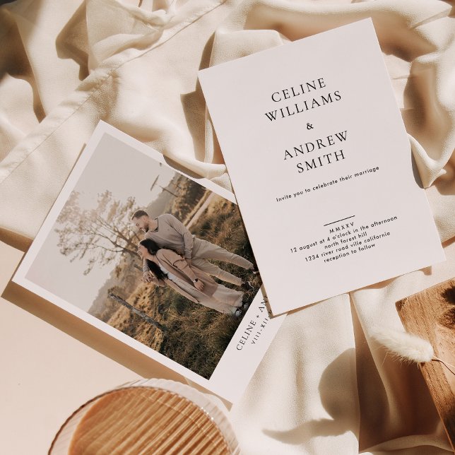 Minimalistisk Elegant romerska siffror Foton Bröll Inbjudningar (Skapare uppladdad)