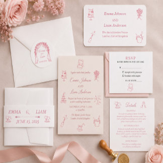 Minimalistisk Elegant Rosa Bröllop OSA Kort