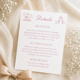 Minimalistisk Elegant Rosa Bröllopsdetaljer Tilläggskort