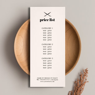 Minimalistisk Elegant Rosa Frisör Prislista Reklamkort