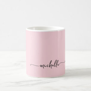 Minimalistisk Elegant Rosa Monogram Namn Skript Kaffemugg