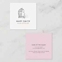 Minimalistisk Elegant Rosa Vit Hår Ruta Fyrkantigt Visitkort