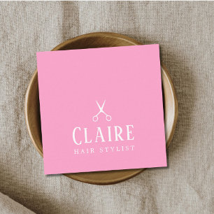 Minimalistisk Elegant Rosa Vit Sax Frisör Fyrkantigt Visitkort