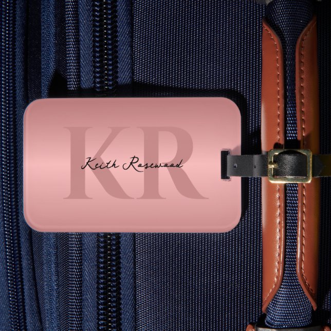 Minimalistisk Elegant Rosegold Monogram Bagagebricka (Framsida Insitu 4)