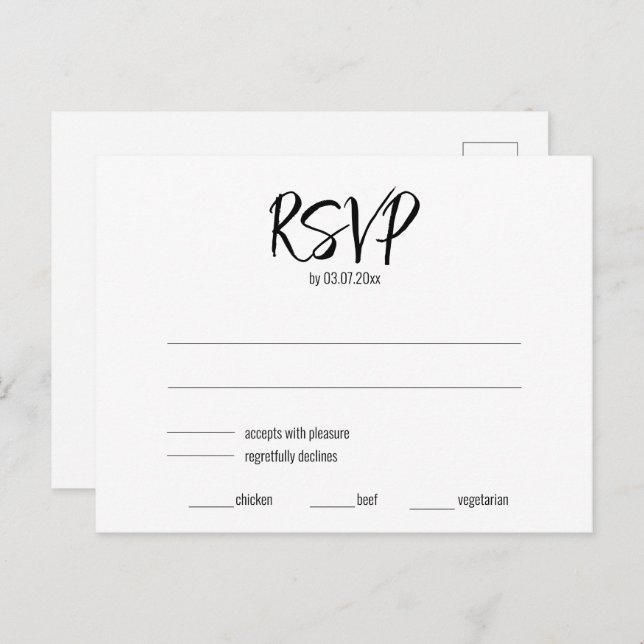 💍 Minimalistisk Elegant RSVP & matpreferenser Vykort (Fram/baksida)