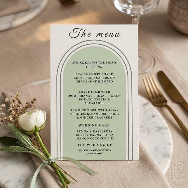 Minimalistisk Elegant Sand Beige Valv Bröllopsmeny (Minimalist Elegant Sand Beige Arch Wedding Menu Card)