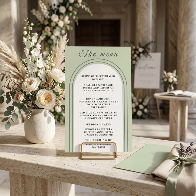 Minimalistisk Elegant Sand Beige Valv Bröllopsmeny (Minimalist Elegant Sand Beige Arch Wedding Menu Card)