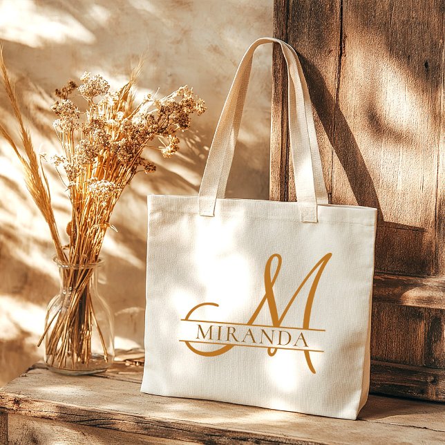 Minimalistisk Elegant Sand Monogram Brudtärna Tygkasse (Skapare uppladdad)