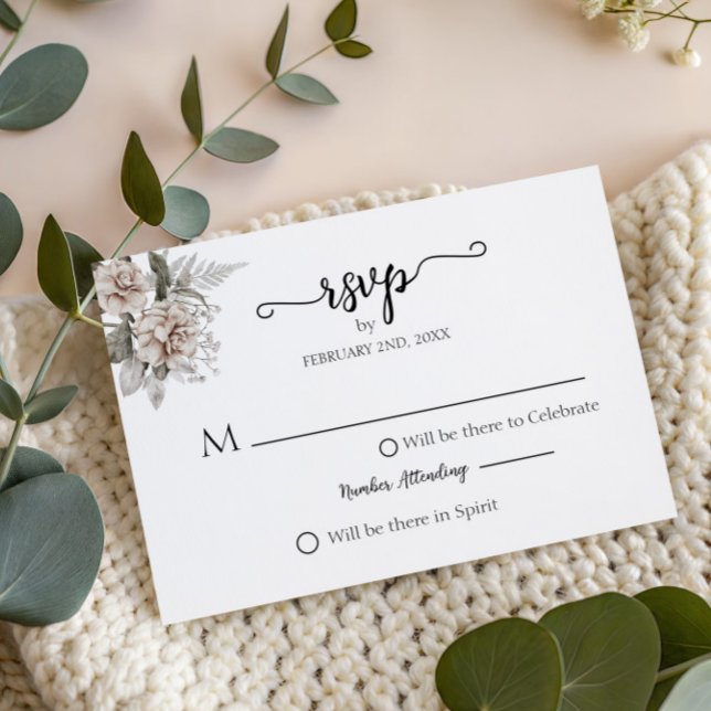 Minimalistisk Elegant silver Blommig Bröllop OSA Kort (Minimalist Elegant silver Floral Wedding RSVP Card)