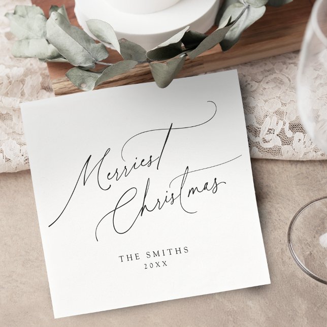 Minimalistisk Elegant Skrift Gladast Jul Pappersservett (Minimalist Elegant Script Merriest Christmas Napkins)