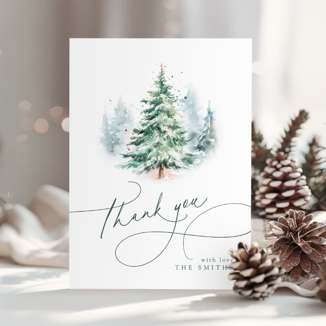 Minimalistisk Elegant Skrift Julgran Tack Kort (Minimalist Elegant Script Christmas Tree Thank You)