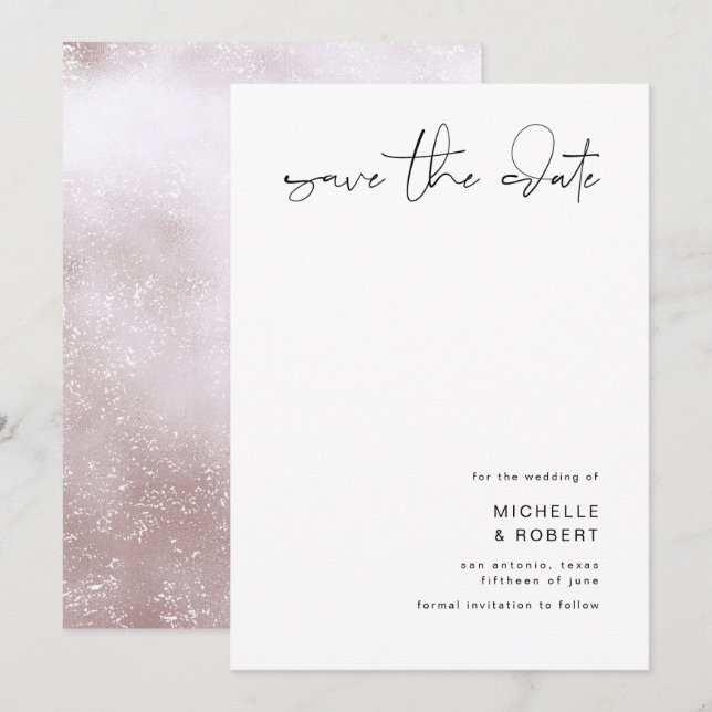 Minimalistisk Elegant Skrift Rosa Guld Spara Datum Inbjudningar (Fram/baksida)