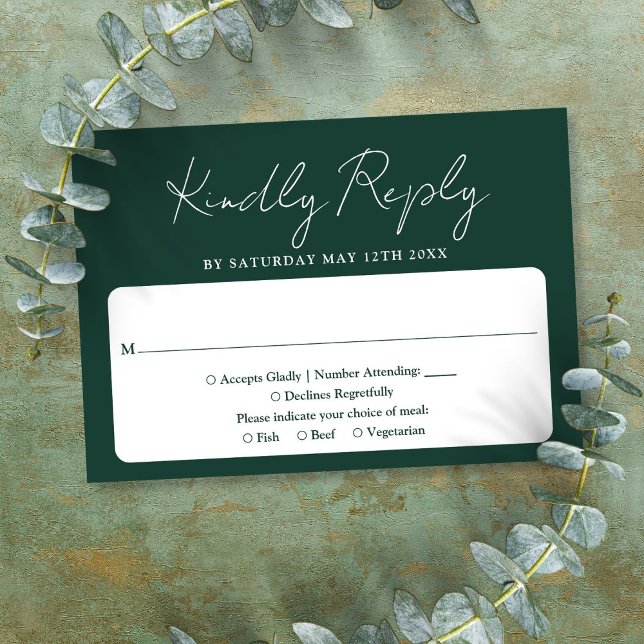 Minimalistisk Elegant Skrift Smaragdgrön Bröllop OSA Kort (Minimalist Elegant Script Emerald Green Wedding RSVP Card)