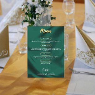 Minimalistisk Elegant Smaragd & Guld Script Bröllo Meny