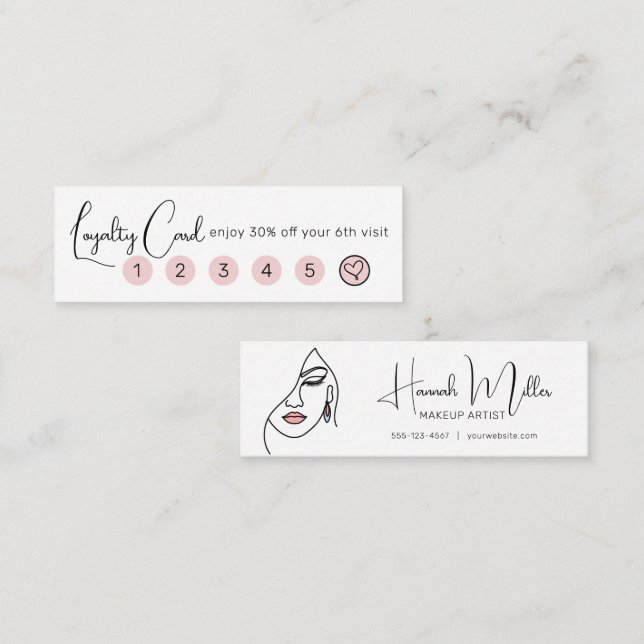 Minimalistisk Elegant Sminkartist Ansikte Logotyp  Mini Visitkort (Fram/baksida)