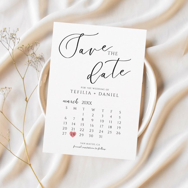 Minimalistisk Elegant Spara Datum Kalender  Inbjudningar (Skapare uppladdad)