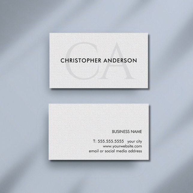 Minimalistisk Elegant Struktur Vit Djärv Monogram Visitkort (Skapare uppladdad)