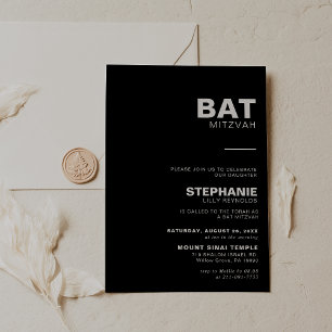 Minimalistisk Elegant, svart Bat mitzvah Inbjudningar