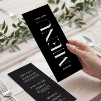 Minimalistisk Elegant Svart Bröllopsmeny Meny