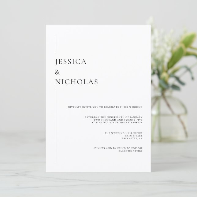 Minimalistisk Elegant, svart och vit Bröllop Inbjudningar (Stående Fram)