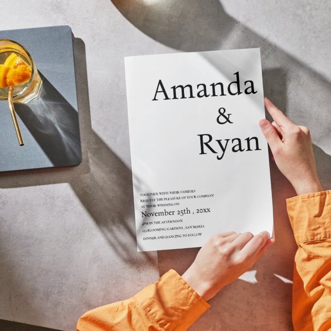 Minimalistisk Elegant, svart och vit Bröllop Inbjudningar (Minimalist Elegant Script Black & White Wedding Invitation)