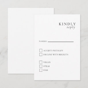 Minimalistisk elegant svart och vit RSVP-kort Tilläggskort