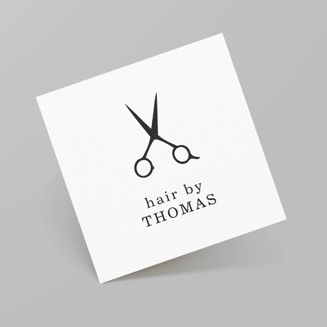 Minimalistisk Elegant Svart och Vitt Frisör Fyrkantigt Visitkort (Skapare uppladdad)