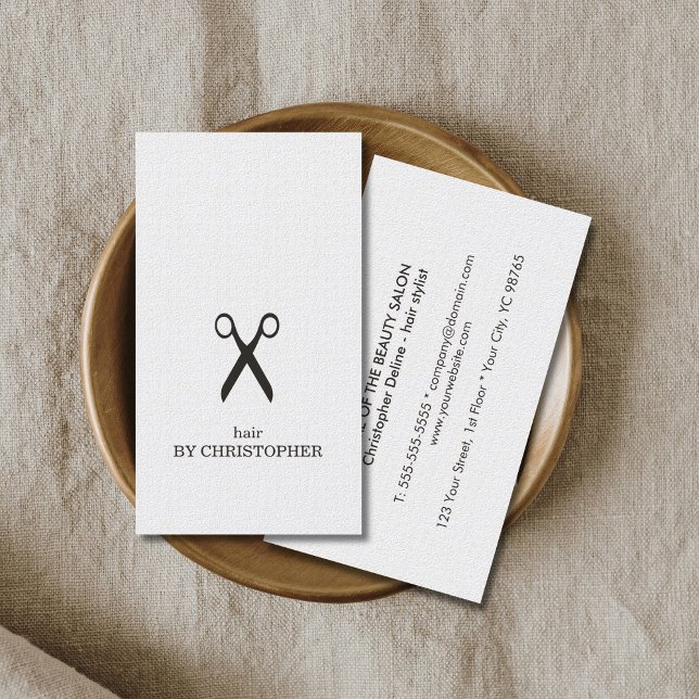 Minimalistisk Elegant Svart och Vitt Frisör Visitkort (Skapare uppladdad)