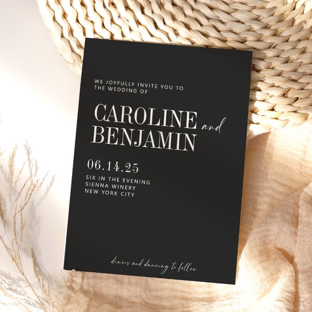 Minimalistisk Elegant, svart och vitt skript Bröll Inbjudningar (Skapare uppladdad)