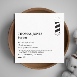 Minimalistisk Elegant Svart Vit Barberare Fyrkantigt Visitkort