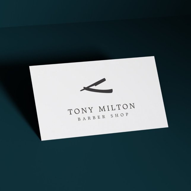 Minimalistisk Elegant Svart Vit Barberare Visitkort (Skapare uppladdad)