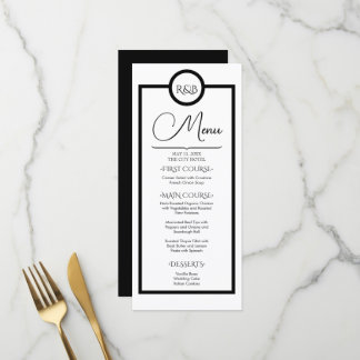 Minimalistisk Elegant Svart & Vitt Bröllop Meny