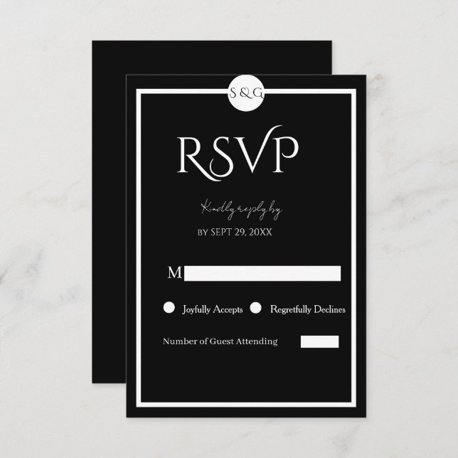 Minimalistisk Elegant Svart & Vitt Bröllop OSA Kort (Fram/baksida)