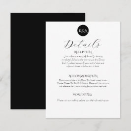 Minimalistisk Elegant Svart & Vitt Bröllop Tilläggskort