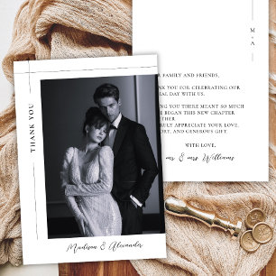 Minimalistisk Elegant Svart Vitt Foto Bröllop Tack Kort
