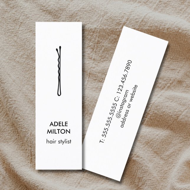 Minimalistisk Elegant Svart Vitt Hårnål Mini Visitkort (Skapare uppladdad)