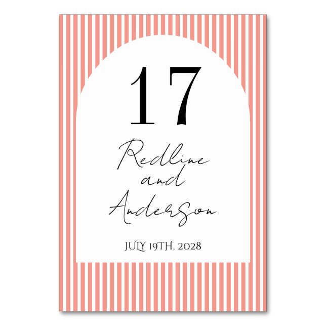 Minimalistisk Elegant Tangerine Randig  Bordsnummer (Framsidan)